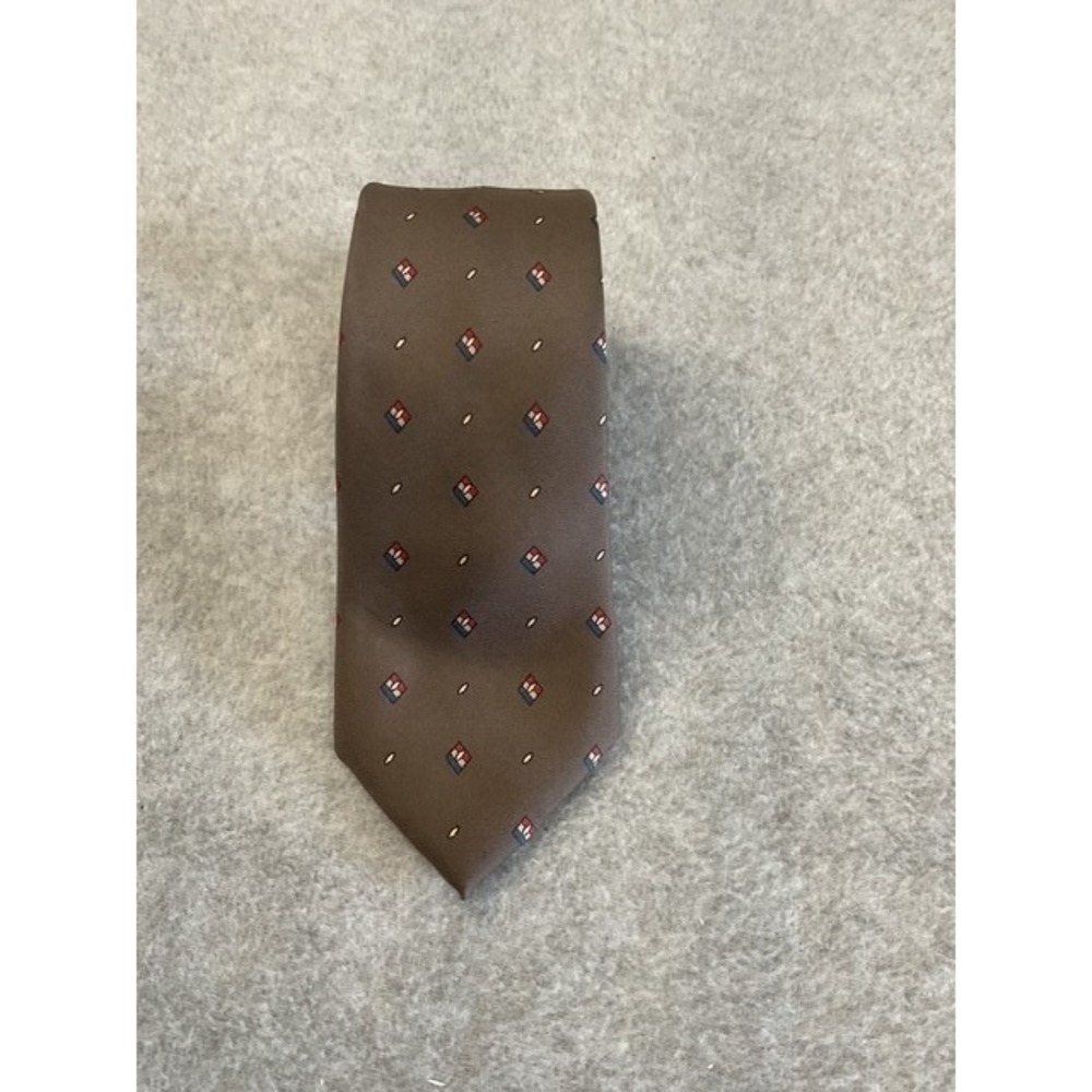 Pierre Cardin Couture Collection Vintage Mens Silk Necktie Brown Geometric Italy
